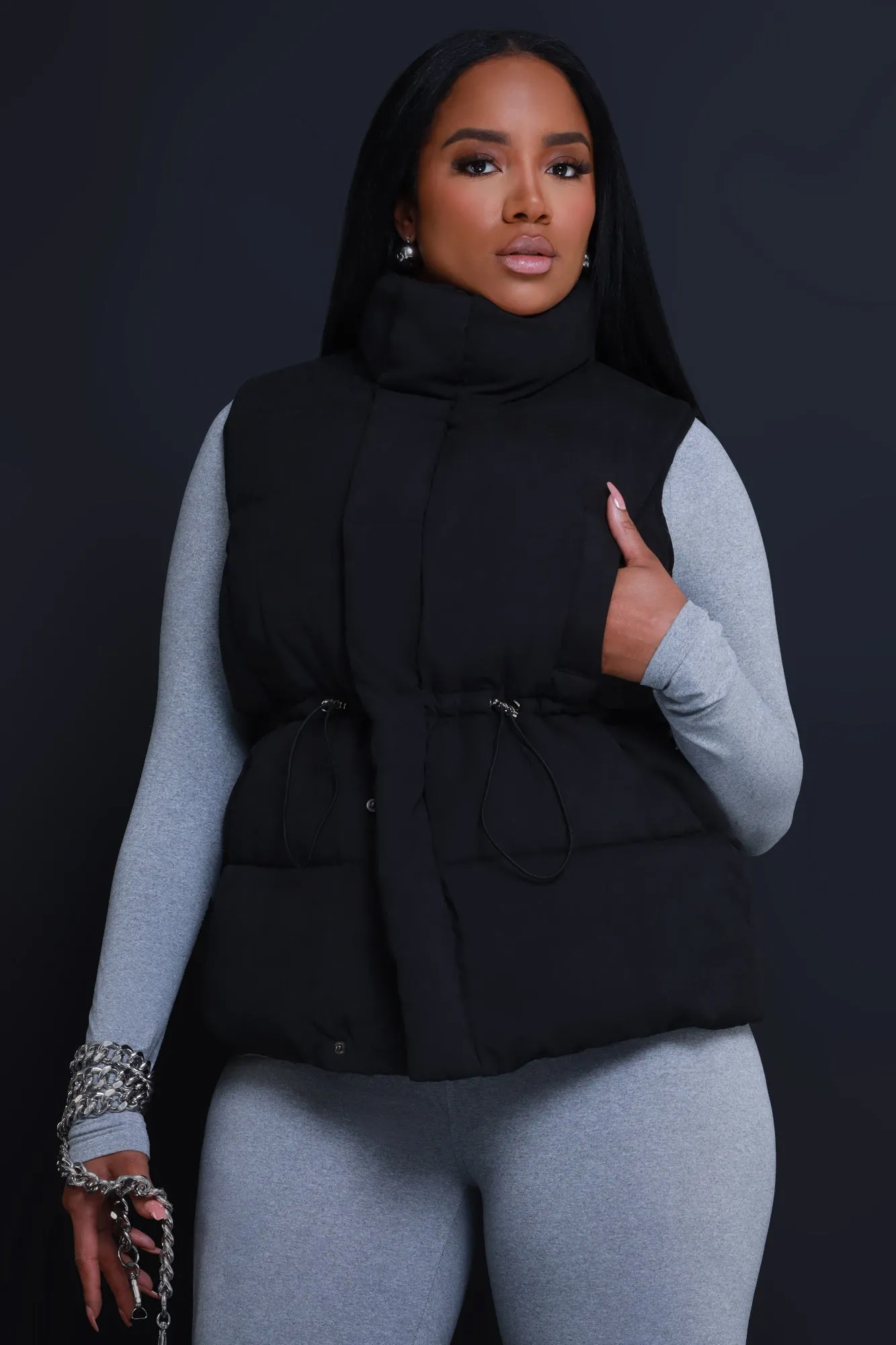 With The Crew Oversized Puffer Vest - Black