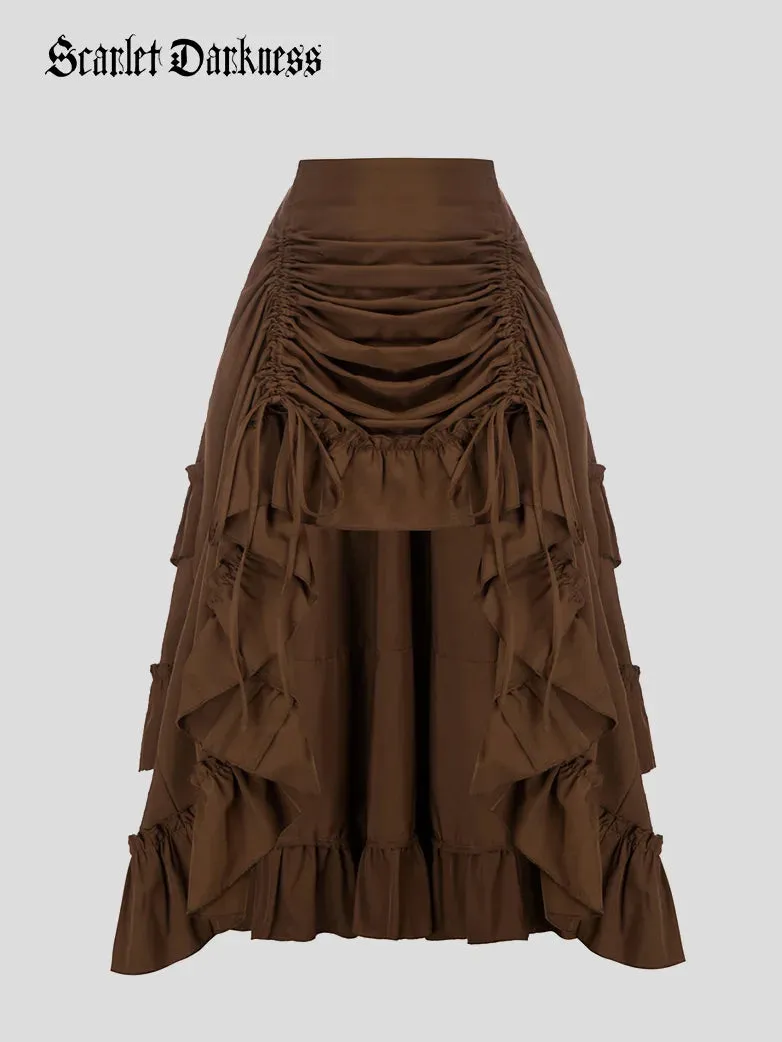 Women High-Low Skirts Adjustable Ruffle Cake Maxi Skirt