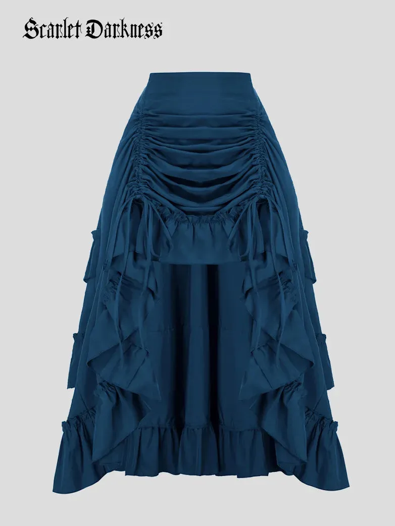 Women High-Low Skirts Adjustable Ruffle Cake Maxi Skirt