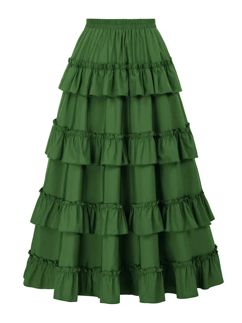 Women High-Low Skirts Adjustable Ruffle Cake Maxi Skirt