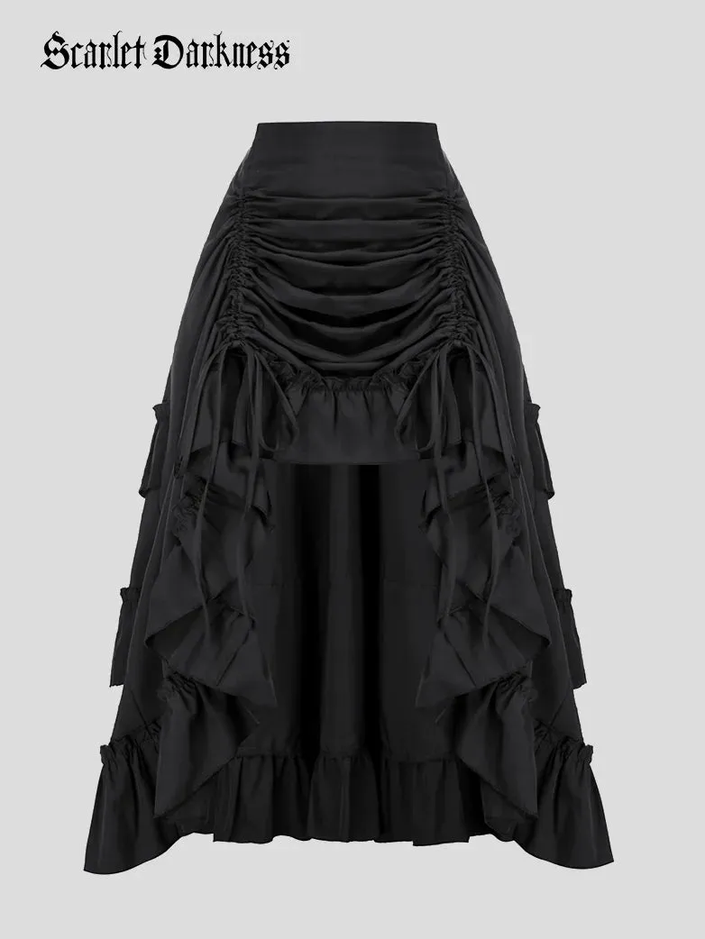 Women High-Low Skirts Adjustable Ruffle Cake Maxi Skirt