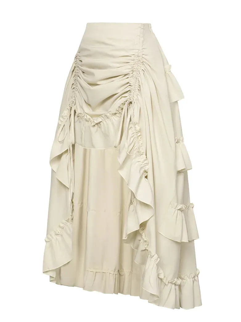 Women High-Low Skirts Adjustable Ruffle Cake Maxi Skirt