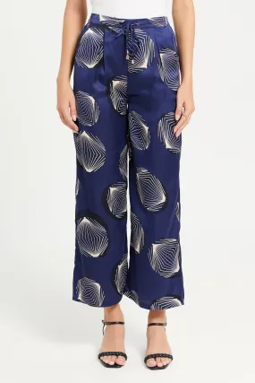 Women Navy Printed Trousers