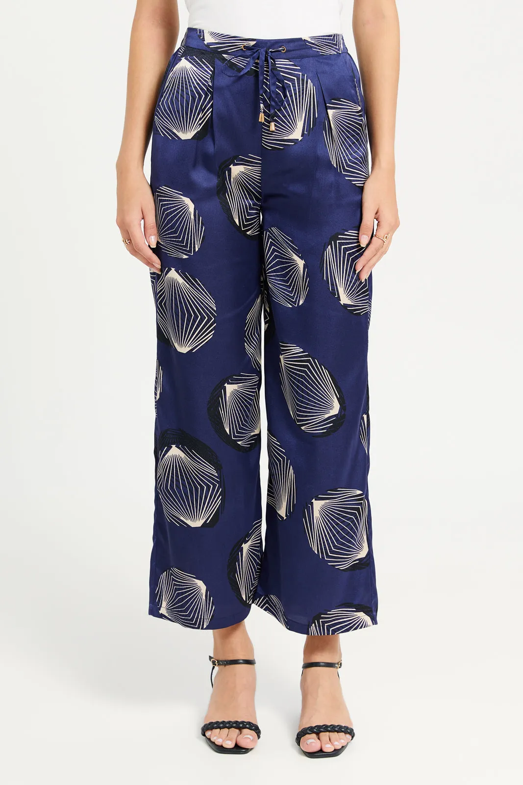 Women Navy Printed Trousers