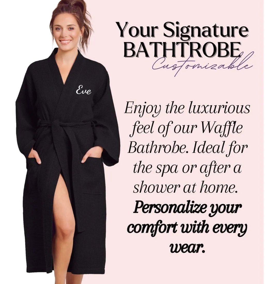 Women's Long Cotton Turkish Waffle Bathrobe, Kimono Style, Comfortable & Absorbent (Black)