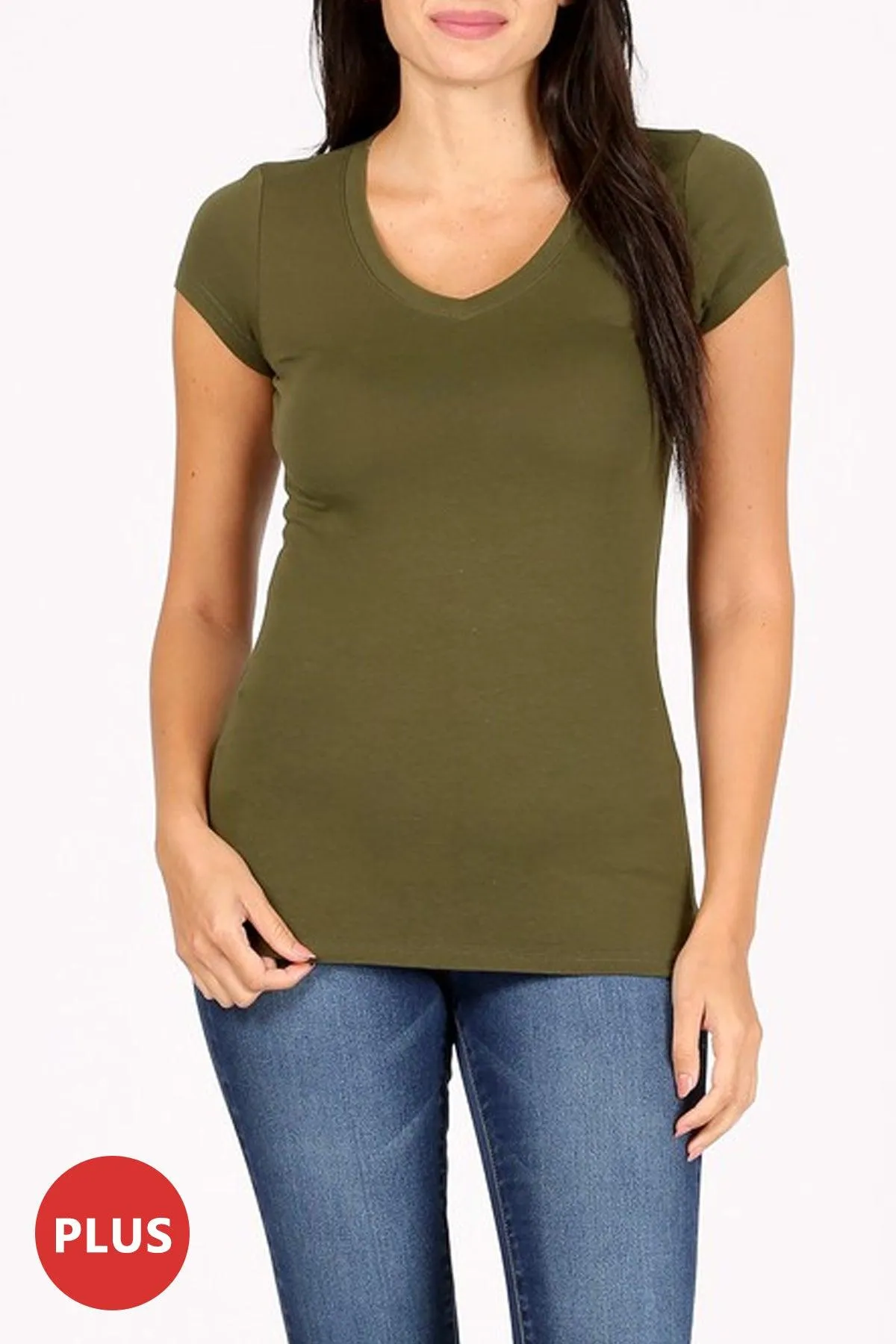 Women's Plus size Solid Basic Short Sleeve V-Neck Top