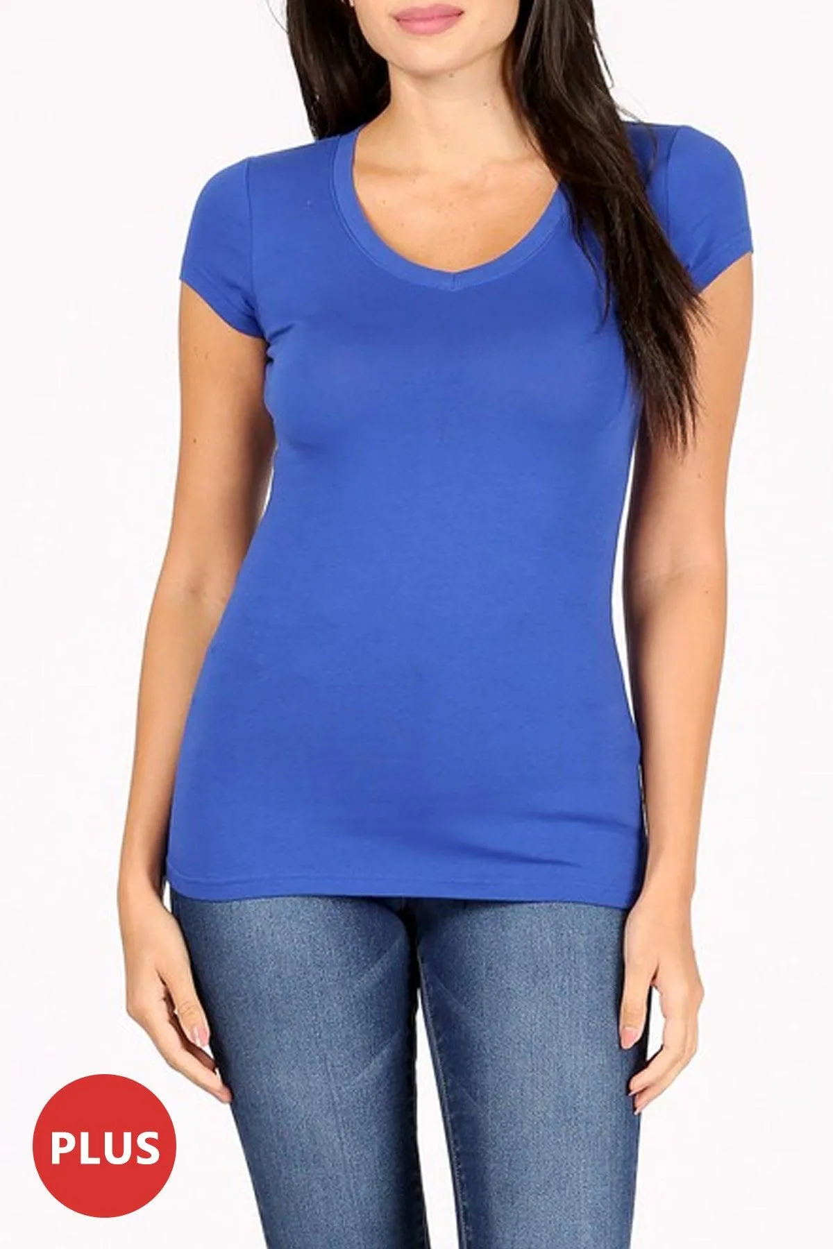 Women's Plus size Solid Basic Short Sleeve V-Neck Top