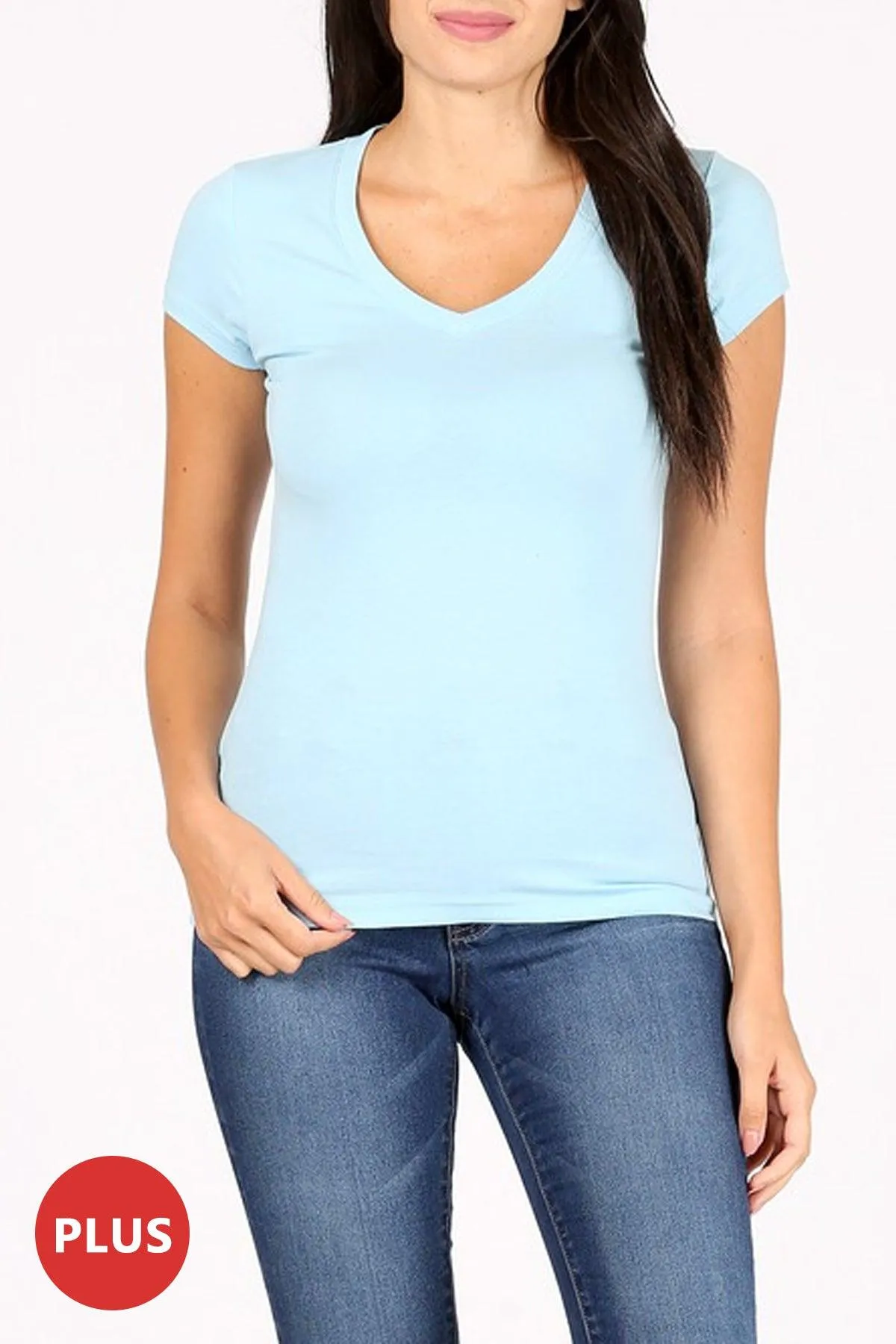 Women's Plus size Solid Basic Short Sleeve V-Neck Top